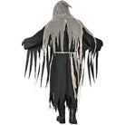 Black tattered reaper robe with gray hood, worn by person, back view | Chaps London