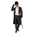 Man wearing black Victorian coat with top hat and goggles, holding cane | Chaps London