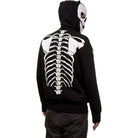 Black hoodie with skeleton skull hood and spine print, worn by person | Chaps London