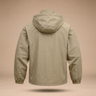Beige hooded jacket with elastic cuffs, shown back view on mannequin | Chaps London