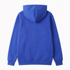 Blue pullover hoodie shown flat, back view with hood visible | Chaps London