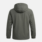 Gray hooded windbreaker jacket shown flat, back view, elastic cuffs visible | Chaps London