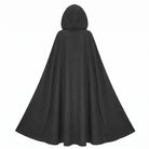 Black hooded floor-length cloak shown from behind on mannequin | Chaps London