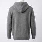 Gray knit hooded sweater, back view, worn by person, ribbed sleeves | Chaps London