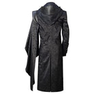 Black jacquard hooded coat with shoulder cape, back view on mannequin | Chaps London