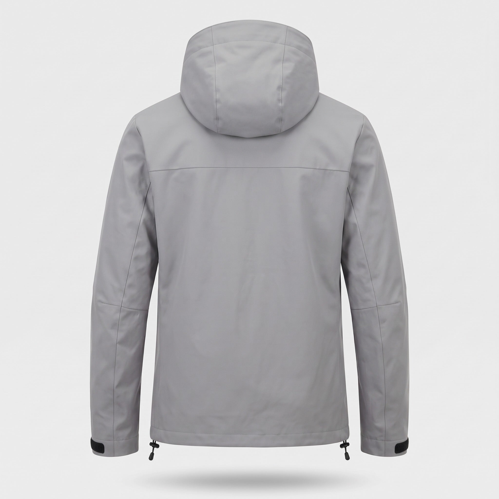 Gray hooded rain jacket, back view, shown on invisible mannequin form | Chaps London