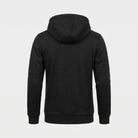 Black zip hoodie with attached hood, shown worn, back view | Chaps London