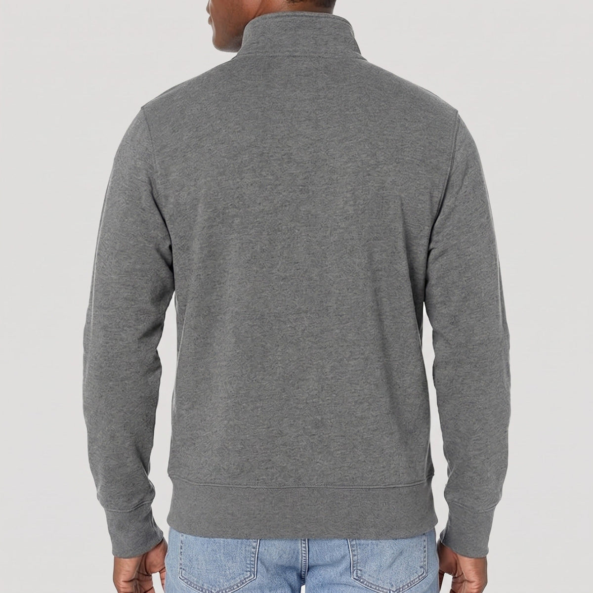 Gray stand-collar jacket worn by man, back view, heathered fabric | Chaps London