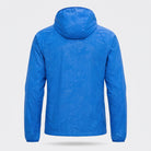 Blue hooded windbreaker jacket with subtle pattern, shown back view on mannequin | Chaps London