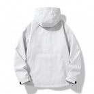 White hooded rain jacket, back view, flat lay on plain background | Chaps London
