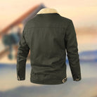Dark green sherpa-collar trucker jacket shown from behind on mannequin | Chaps London