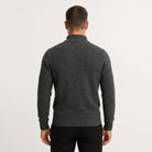 Man wearing dark grey waffle knit quarter zip jumper, back view | Chaps London