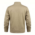 Khaki cotton field jacket with stand collar, back view, worn by person | Chaps London