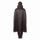 Man wearing brown high collar cape costume, rear view, standing | Chaps London