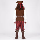 Man wearing brown pirate costume with red striped pants, viewed from behind | Chaps London