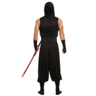 Man wearing black ninja costume with hood, viewed from behind, holding sword | Chaps London