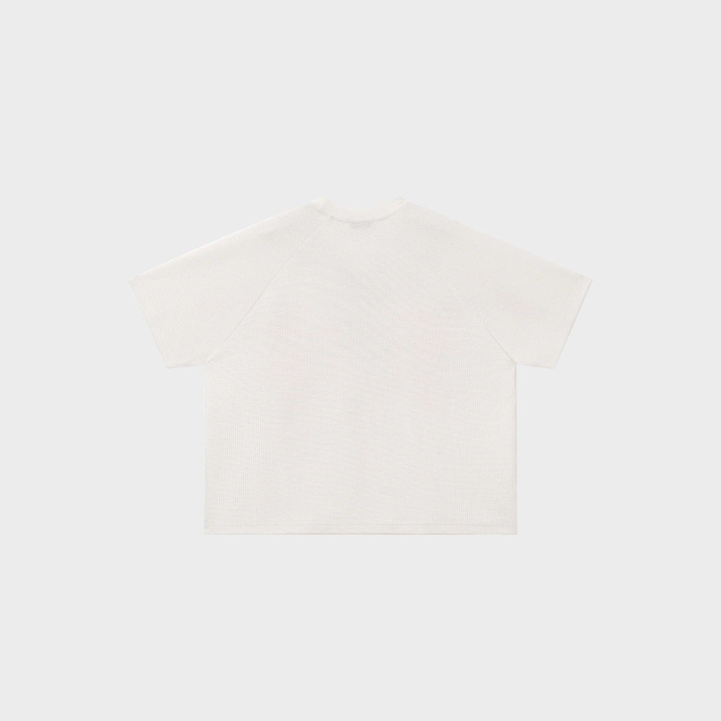 Oversized white waffle-textured T-shirt, back view, shown flat on display | Chaps London