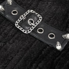 Black buckle strap with chain detail and skull accents, close-up view | Chaps London