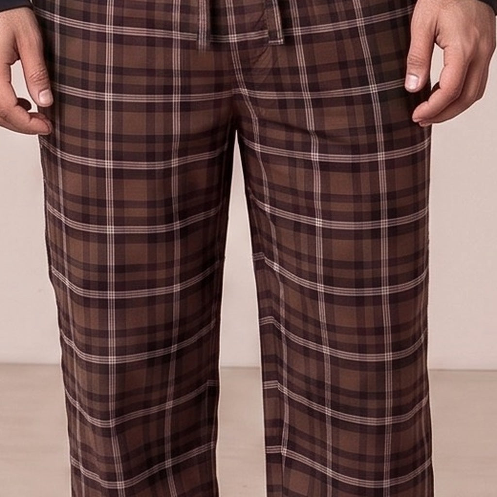 Men's Tall Henley Pyjamas | Check Trousers | Brown