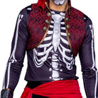 Man wearing skeleton print shirt with red brocade waistcoat and sash | Chaps London