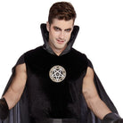 Man wearing black pentagram tunic with high collar cape and gloves | Chaps London
