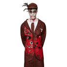Man wearing bloodstained zombie costume with red jacket and flat cap | Chaps London