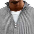Gray ribbed half-zip jumper worn by man, white t-shirt underneath | Chaps London