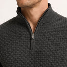 Man wearing dark grey waffle knit quarter zip mock neck sweater | Chaps London