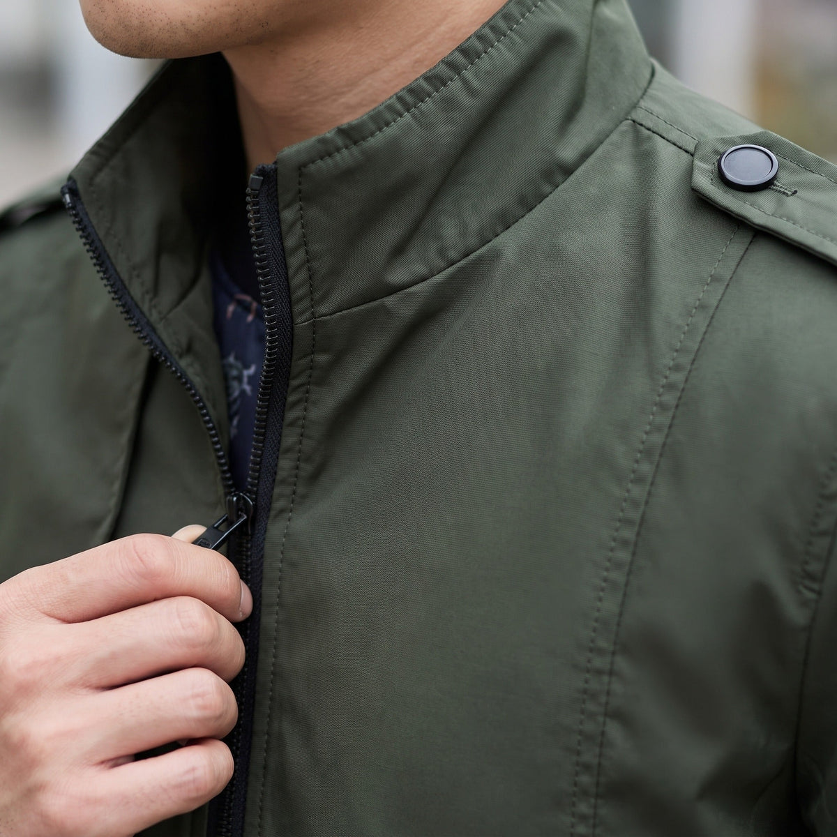 Men's Stand Collar Jacket | Lightweight | Water Repellent | Epaulettes
