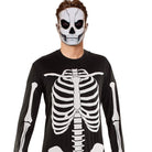 Man wearing black skeleton print jumpsuit with white skull face paint | Chaps London