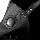 Black plague doctor mask close-up showing eye hole and buckle strap | Chaps London