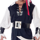 Man wearing black pirate costume with lace-up vest and red bandana | Chaps London