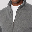 Gray heather full-zip jacket worn, close-up view of collar and zipper | Chaps London