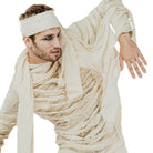 Man wearing beige mummy costume with frayed wraps and headband | Chaps London