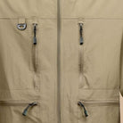 Khaki waterproof jacket closeup showing zippered pockets and metal zipper pulls | Chaps London