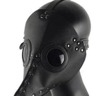 Black faux leather plague doctor mask with round goggles on mannequin | Chaps London