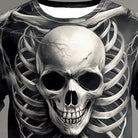 Black and white skull ribcage print t-shirt worn by a person | Chaps London