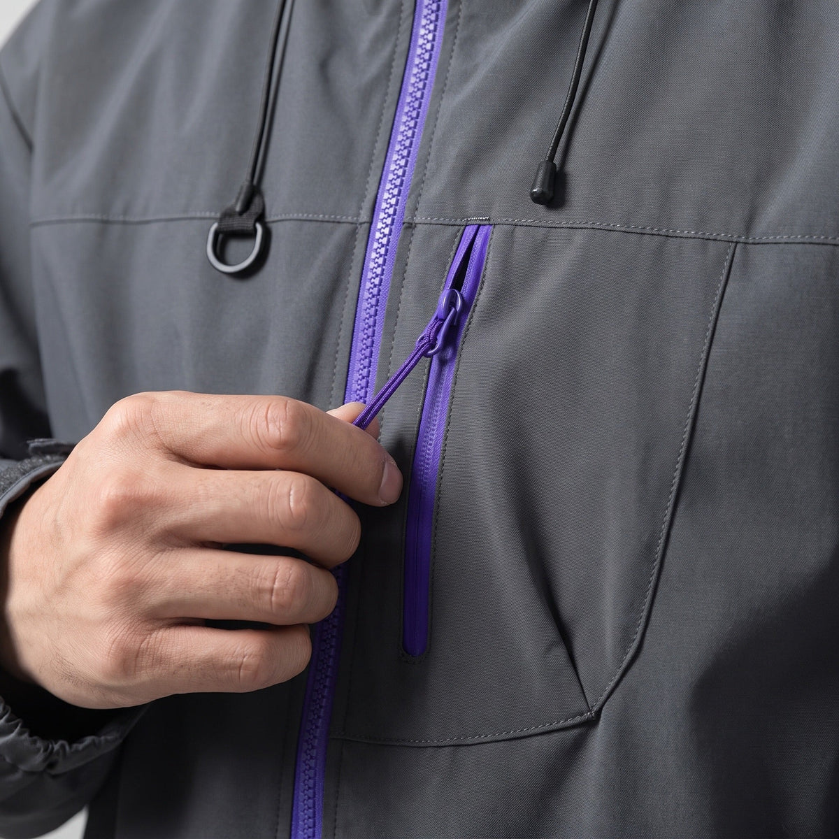 Men's Sporty Rain Jacket | Adjustable Hood | Zip Pockets | Hip Length