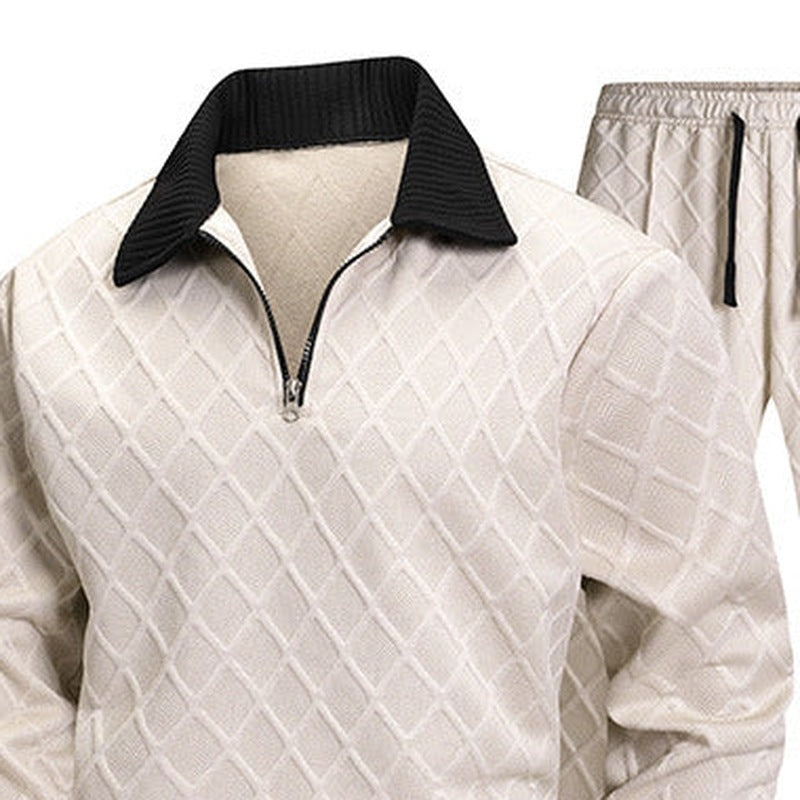 Men's Half Zip Lounge Set | Diamond Texture | Cream
