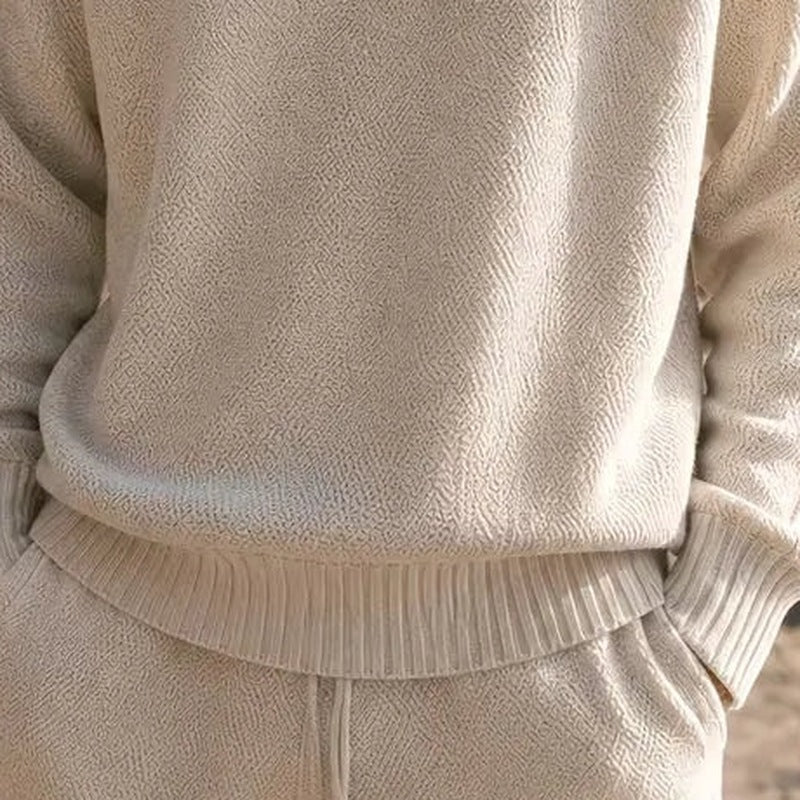 Men's Oversized Knit Set | Crew Neck Jumper | Wide Trousers | Cream