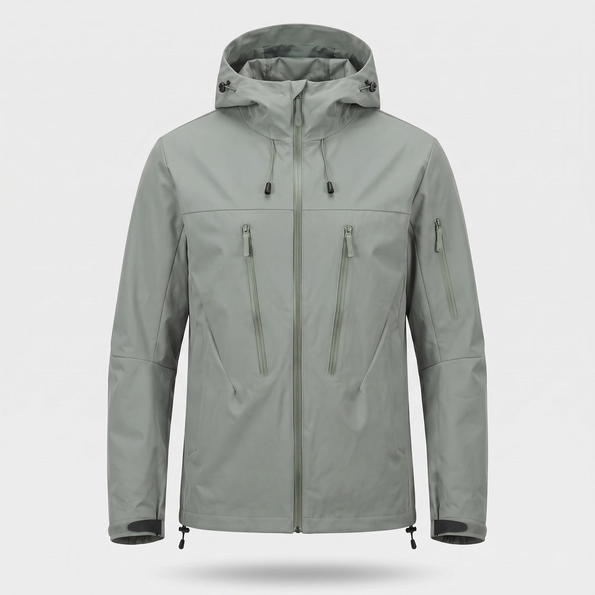Gray hooded rain jacket with zip pockets, worn by a person | Chaps London