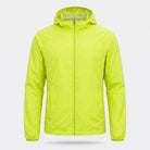 Bright green hooded windbreaker jacket, full zip front, shown flat | Chaps London