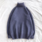 Slate blue oversized turtleneck sweater with ribbed cuffs, laid flat | Chaps London