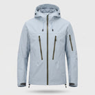 Light gray hooded rain jacket with olive zippers, shown on invisible mannequin | Chaps London