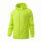Neon green hooded zip-up jacket displayed on invisible mannequin form | Chaps London