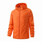 Orange hooded zip-up jacket with subtle print, shown flat on mannequin form | Chaps London