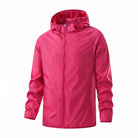 Pink hooded zip-up jacket displayed on invisible mannequin, front view | Chaps London