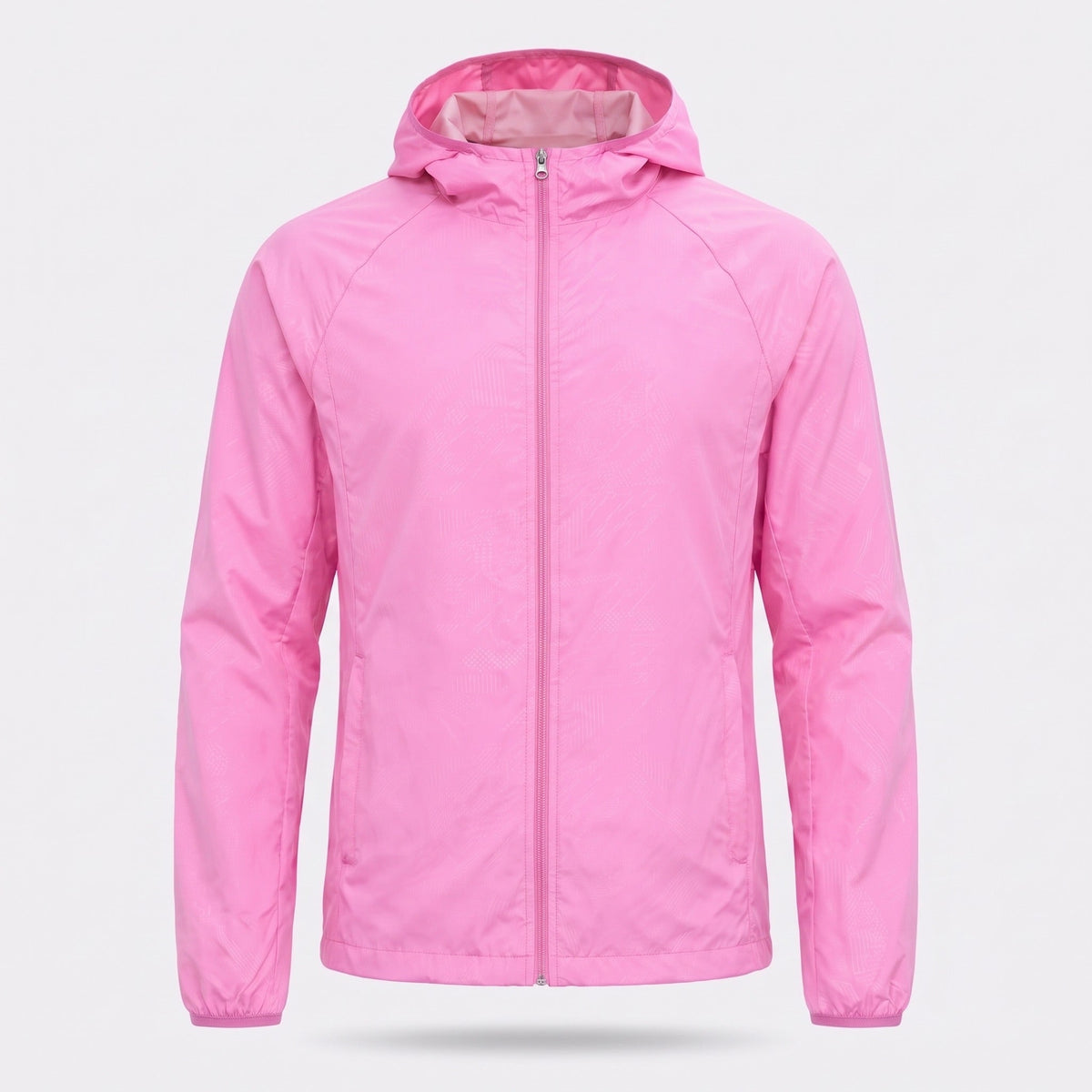 Pink hooded lightweight windbreaker jacket with full zip, shown flat | Chaps London