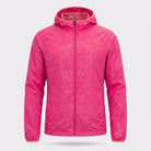 Pink hooded windbreaker jacket with subtle pattern, laid flat, front view | Chaps London