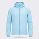Light blue hooded windbreaker jacket, full zip, displayed on invisible mannequin | Chaps London